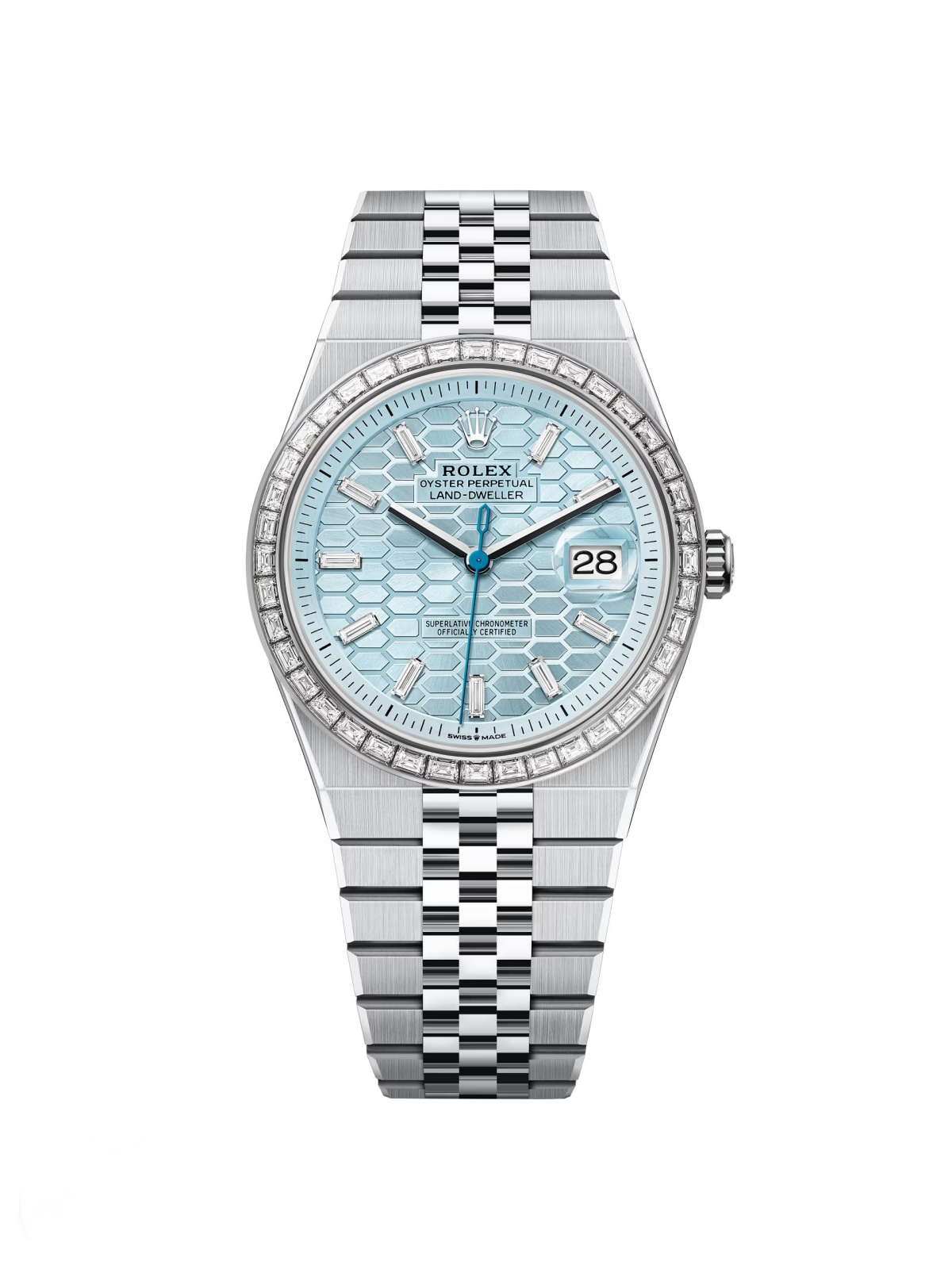 [2026 Mirror Grade]RLX Land-Dweller 127386TBR-0001 Blue Honeycomb Dial Diamond Platinum Jubilee Bracelet 40mm