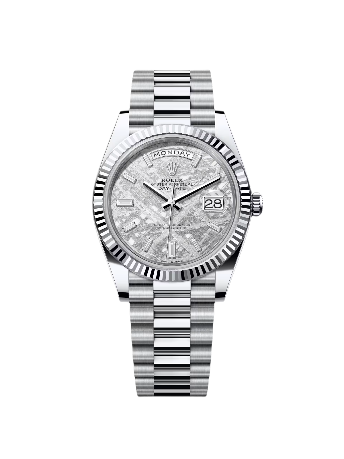 [2026 Mirror Grade]RLX  Day-Date President 40mm Platinum Meteorite Diamond Baguette Dial - 228236