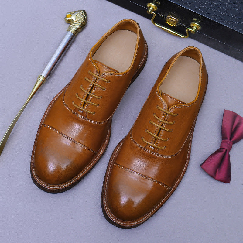 (Ships in 6 days)Men’s Horsehide British Cap-Toe Oxford Shoes M15E-3