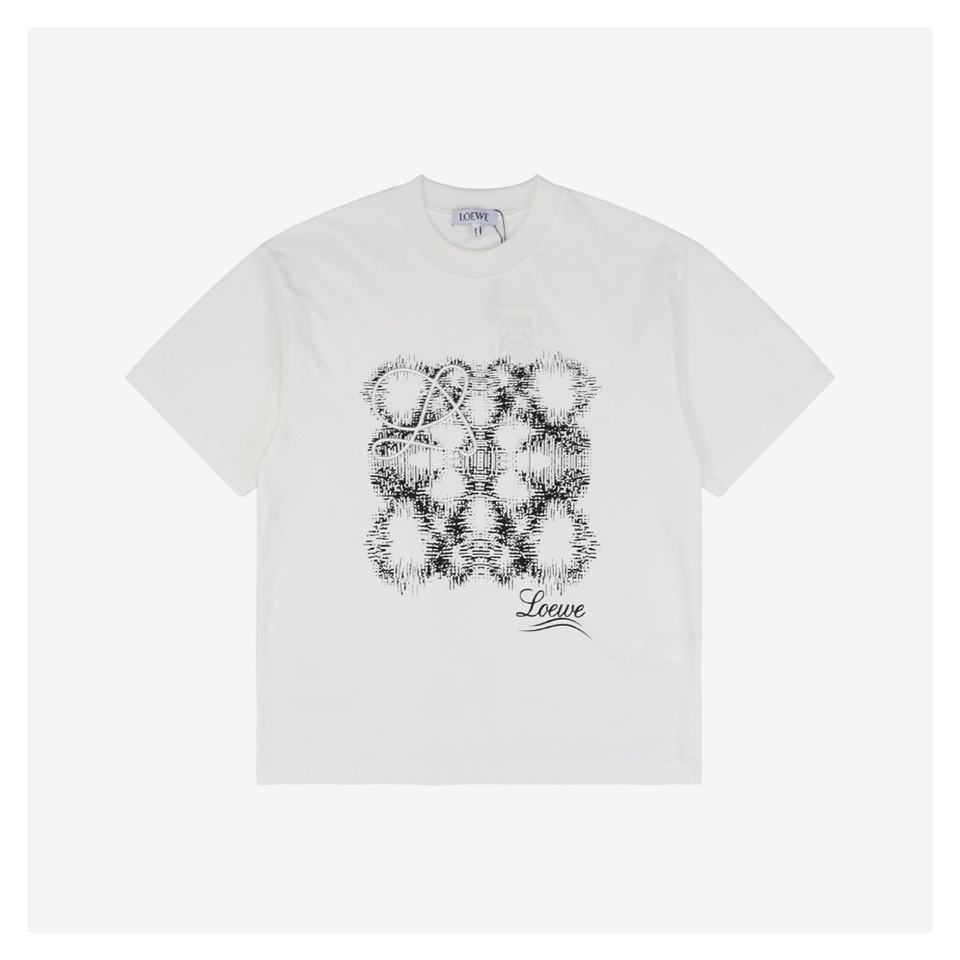 L 3D Sketch Flower Emblem Embroidery T-Shirt (Black/White)