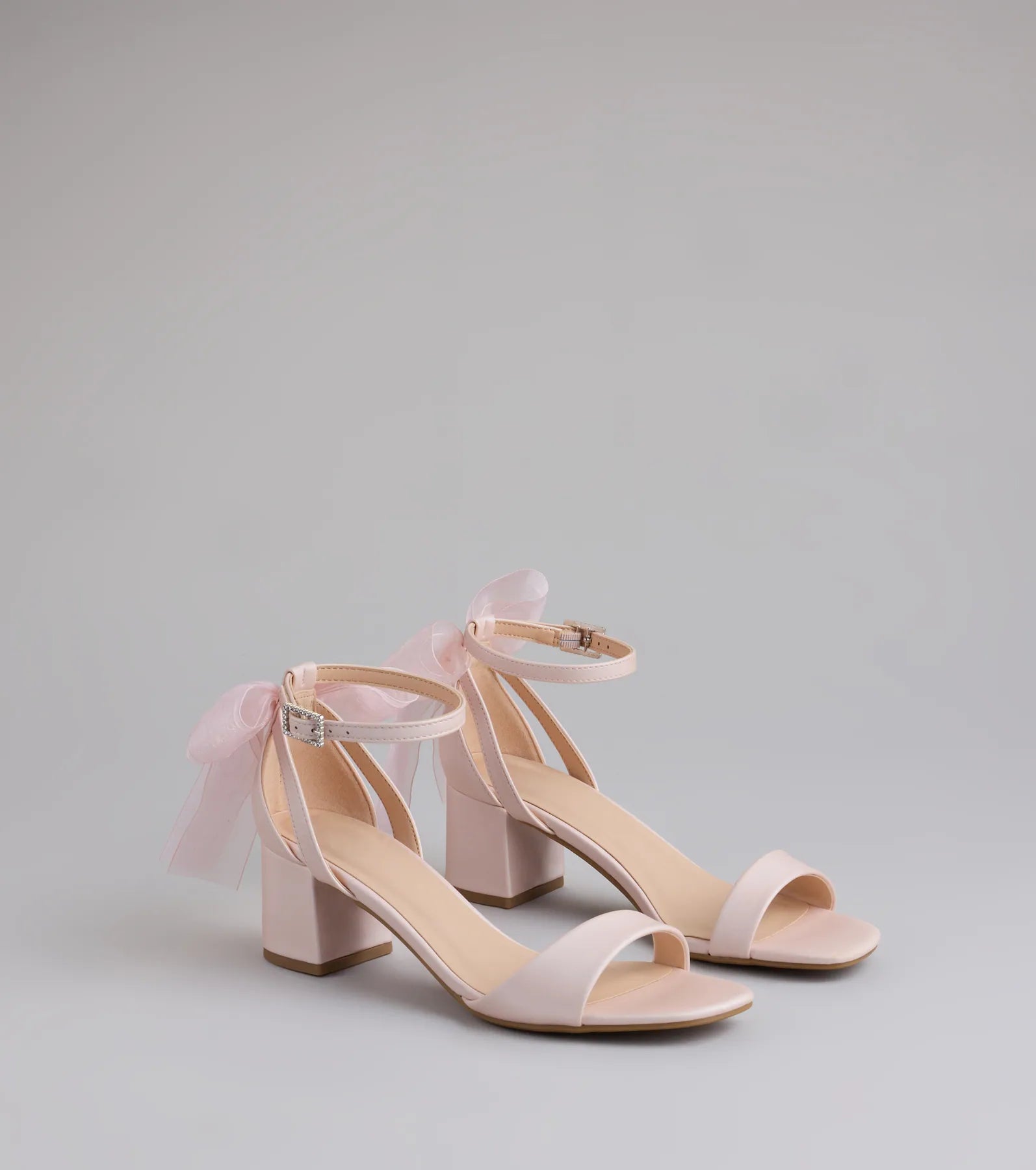 So Pretty Chiffon Bow Satin Block Heels
