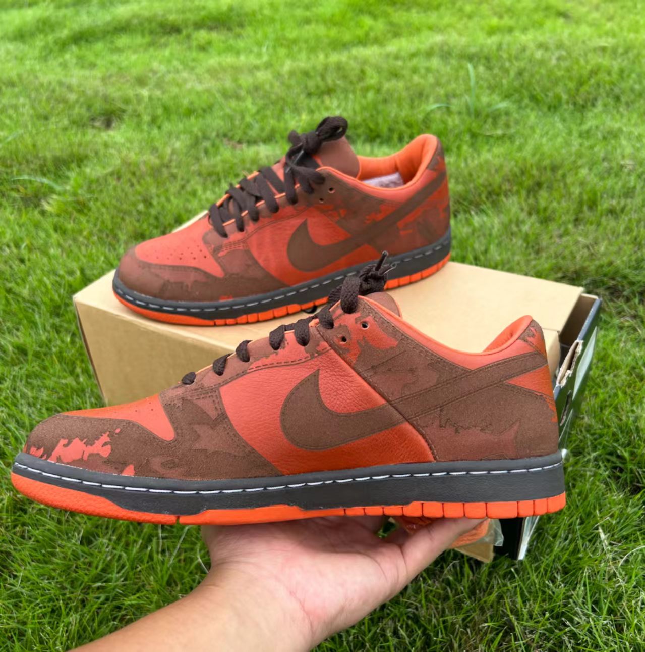 Nike Dunk Low Orange Brown Camo Leather Dark Swoosh Orange Outsole