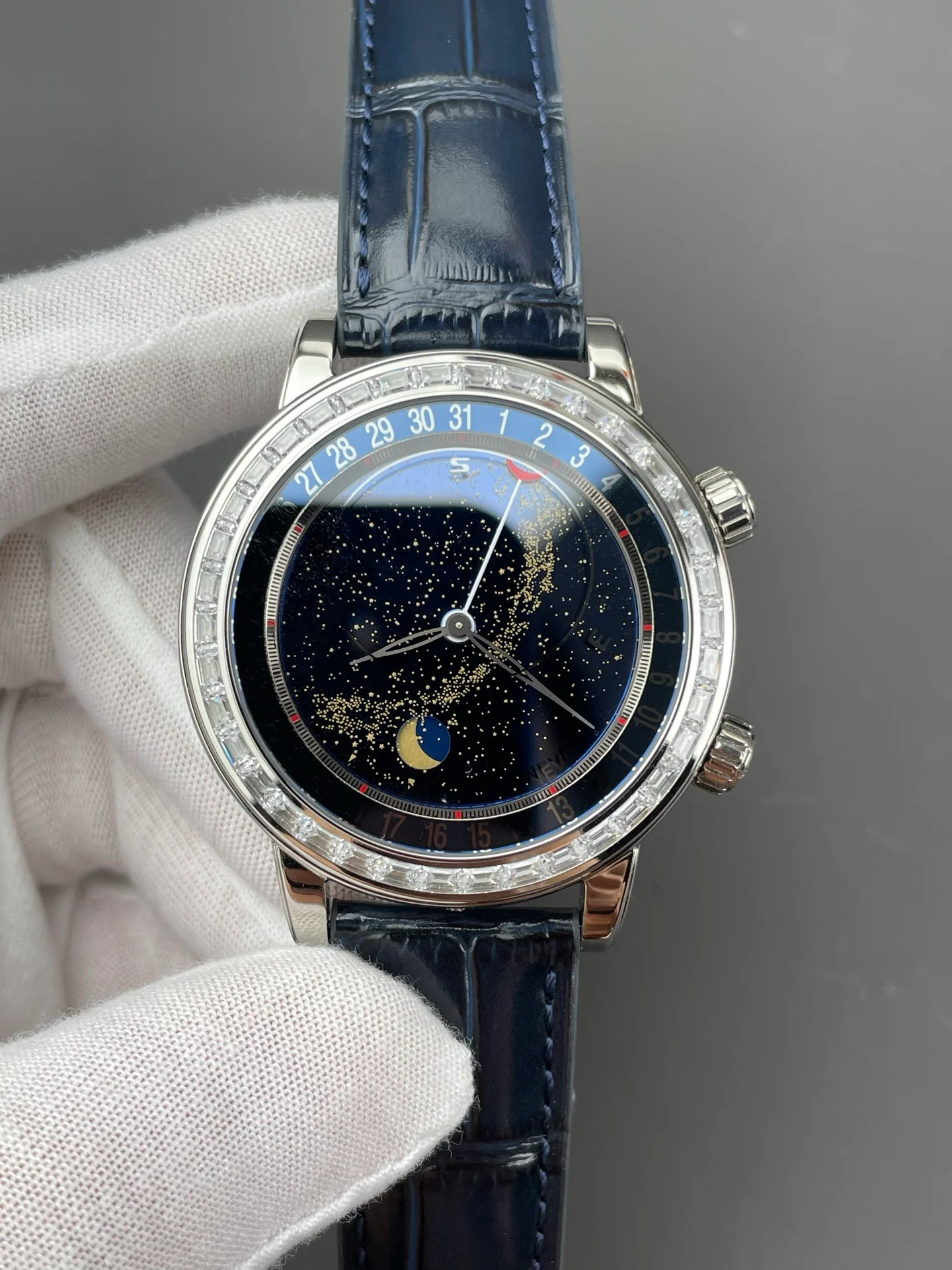 Patek 6102R Starry Sky with Square Diamond Bezel, Blue Dial