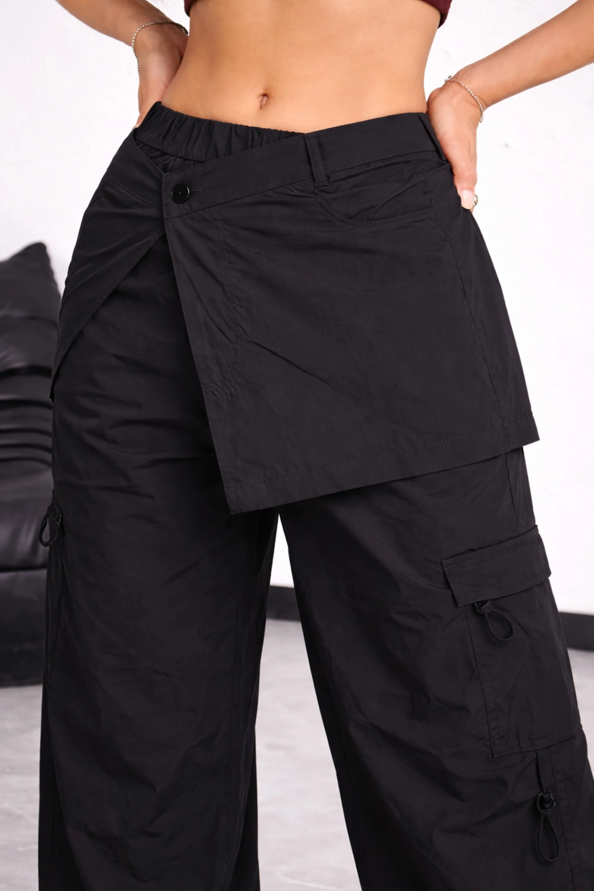 Black Cargo Pants With Detachable Skirt