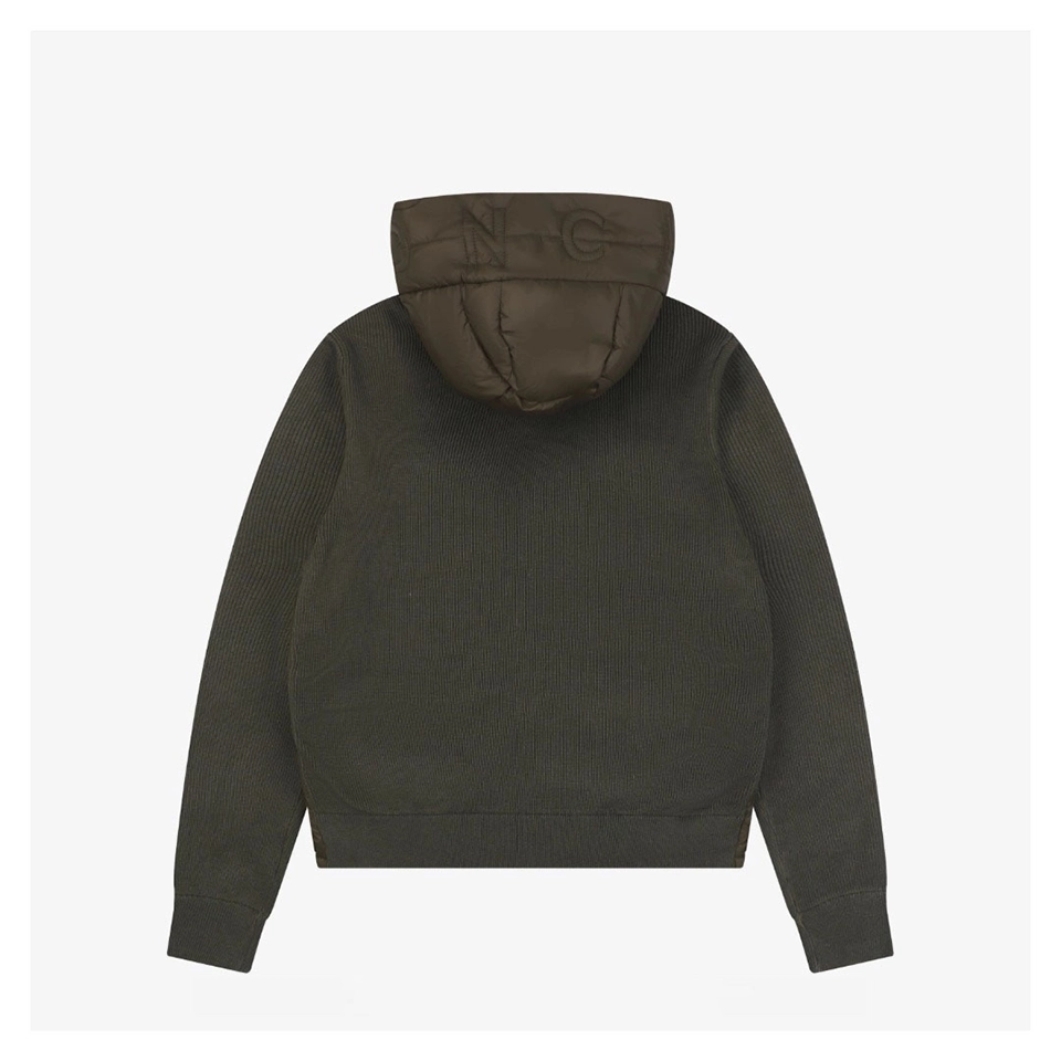 Mxxcler Knit-Sleeve Mixed Media Down Hoodie Jacket (Green/Navy/Black)