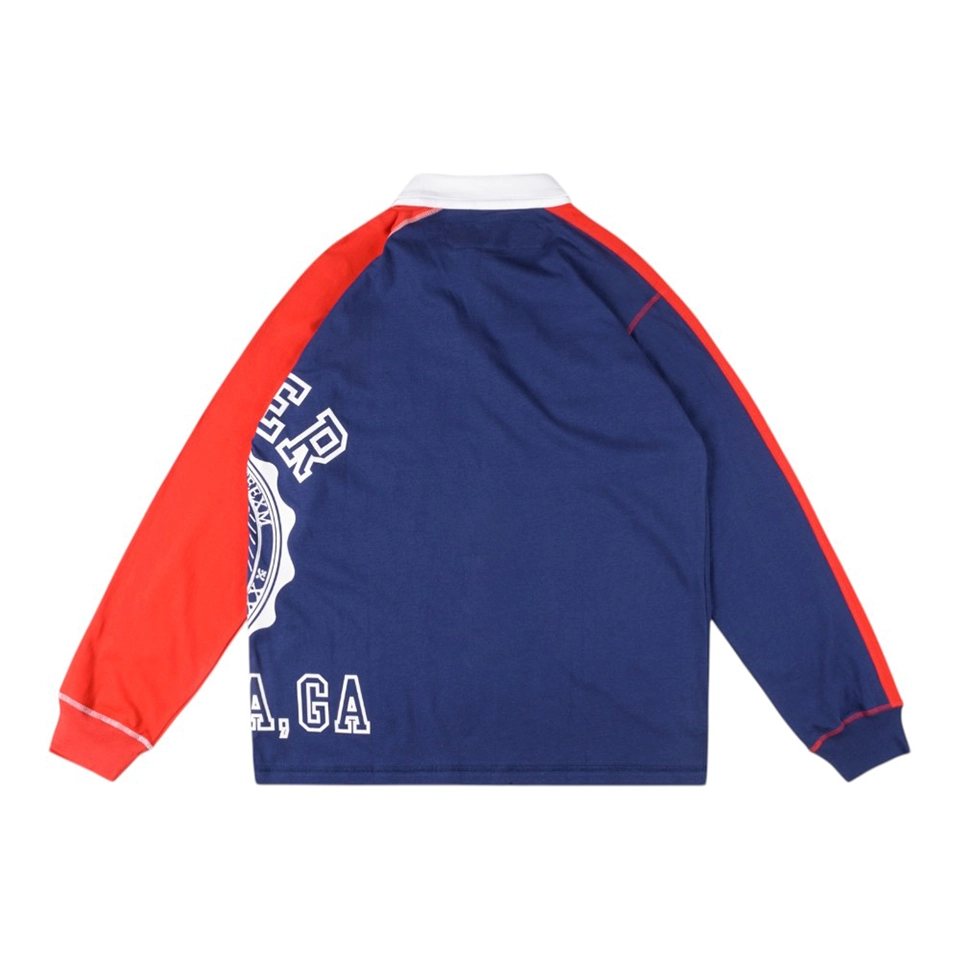 Sp5der Navy Red Panel Graphic Rugby Polo Shirt