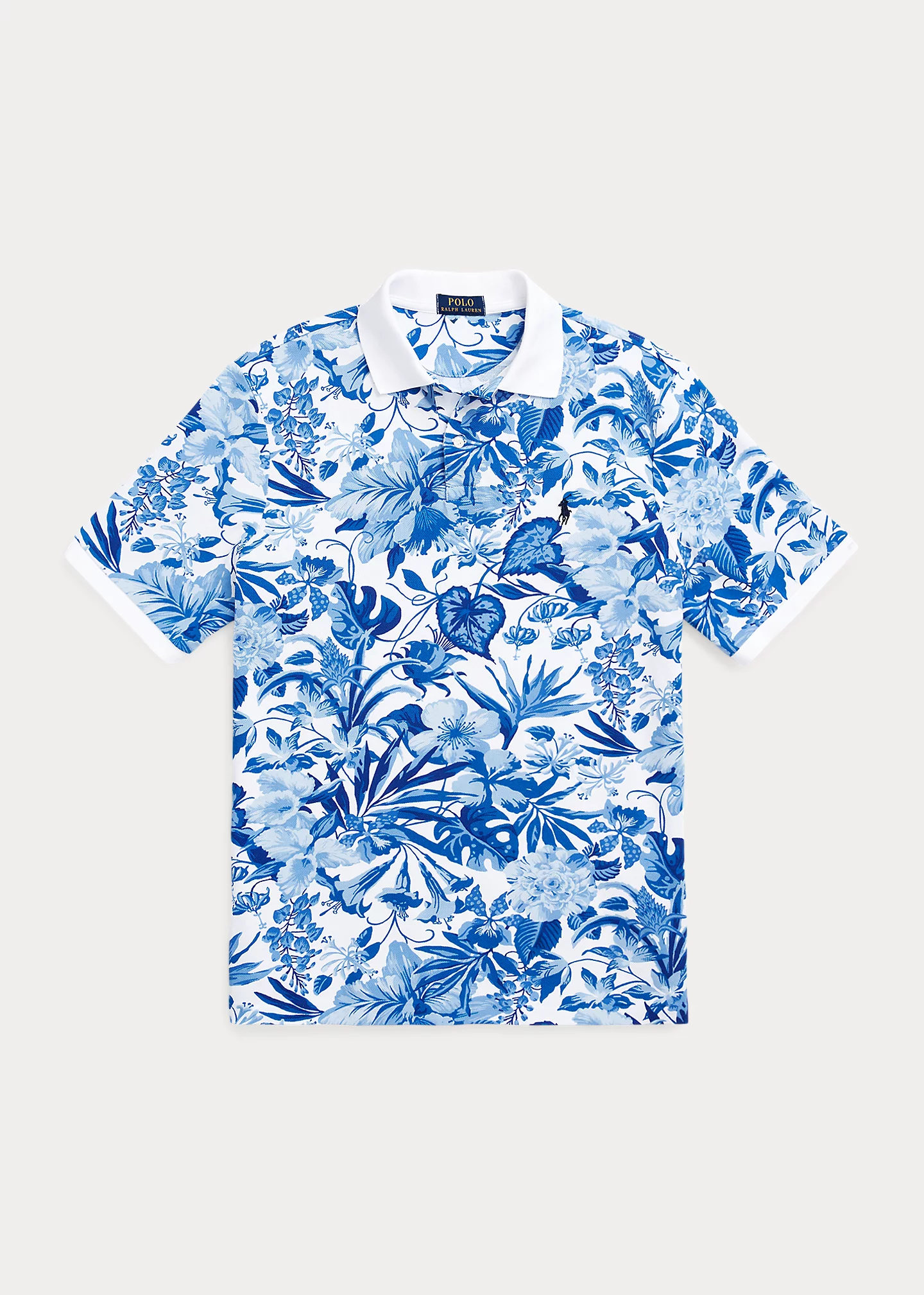 Classic Fit Floral-Print Mesh Polo Shirt