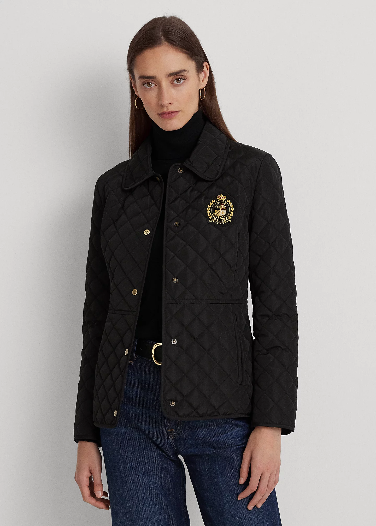 Crest-Patch Diamond-Quilted Jacket