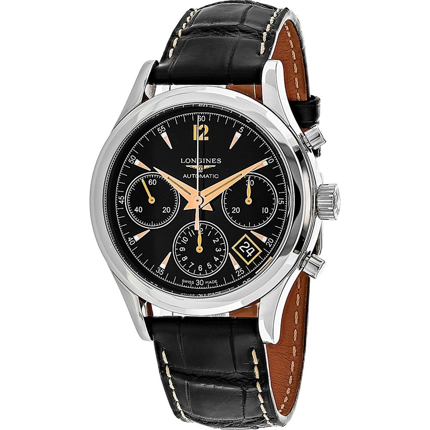 [2026 Mirror Grade]Longines Men's L27424560 Flagship Heritage Chronograph Automatic Black Leather Watch