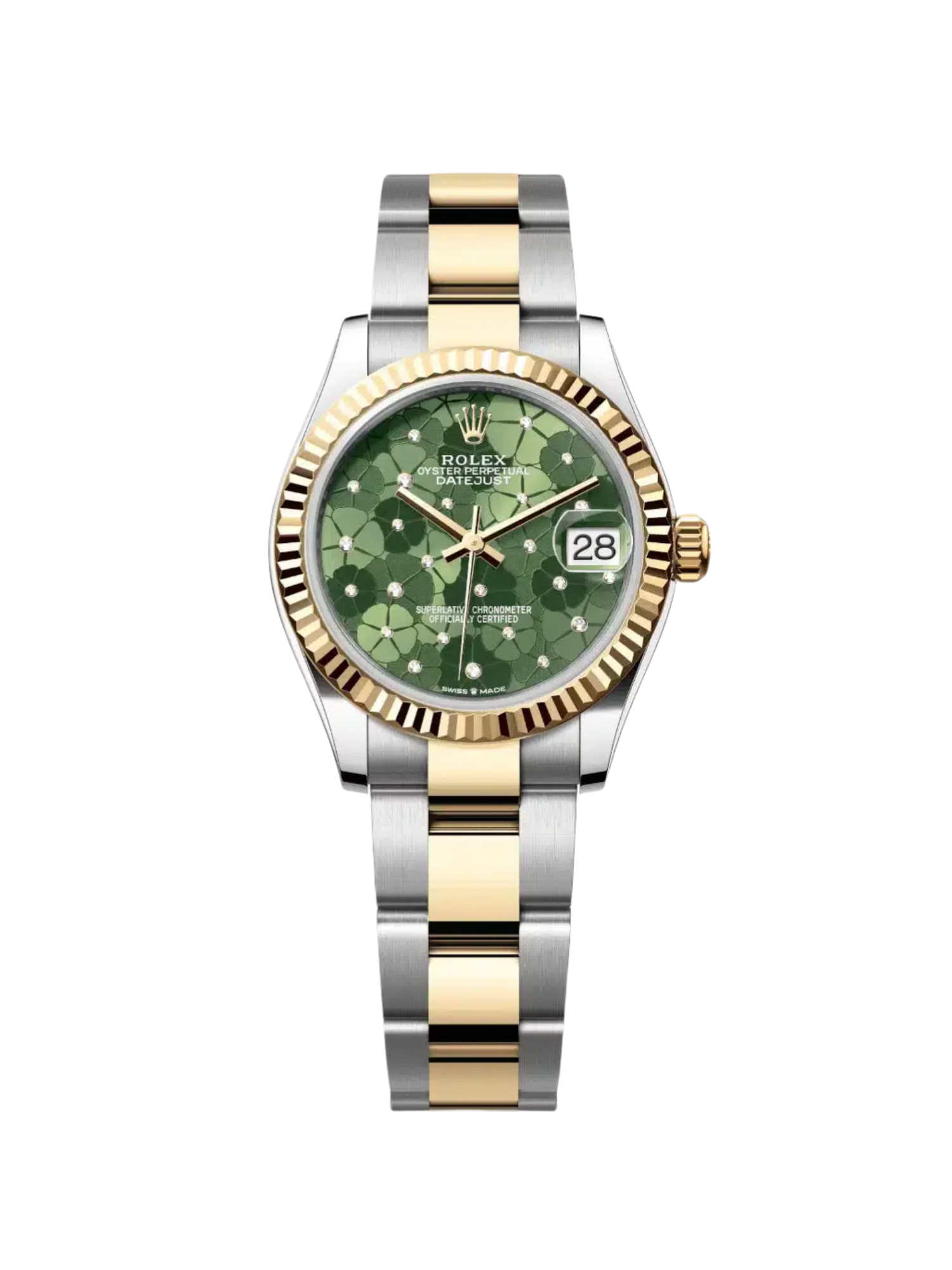 [2026 Mirror Grade]RLX Datejust m278273-0031/0032 31mm Olive Green Floral Motif Dial Stainless Steel and Yellow Gold Oyster Watch