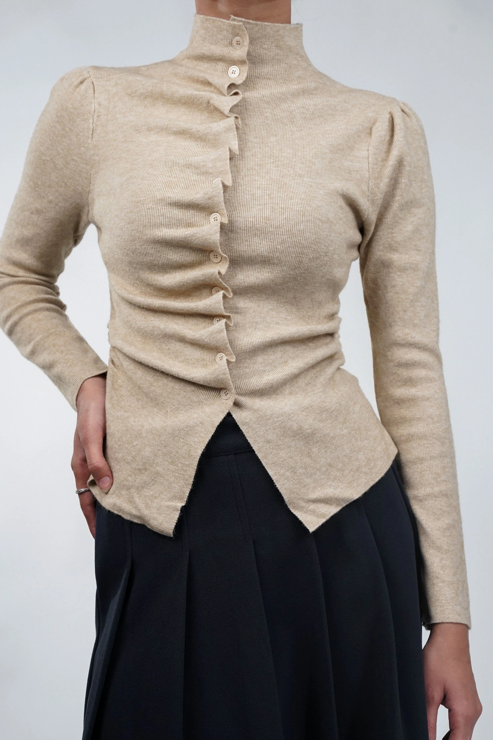 Twist & Pleat Beige Top