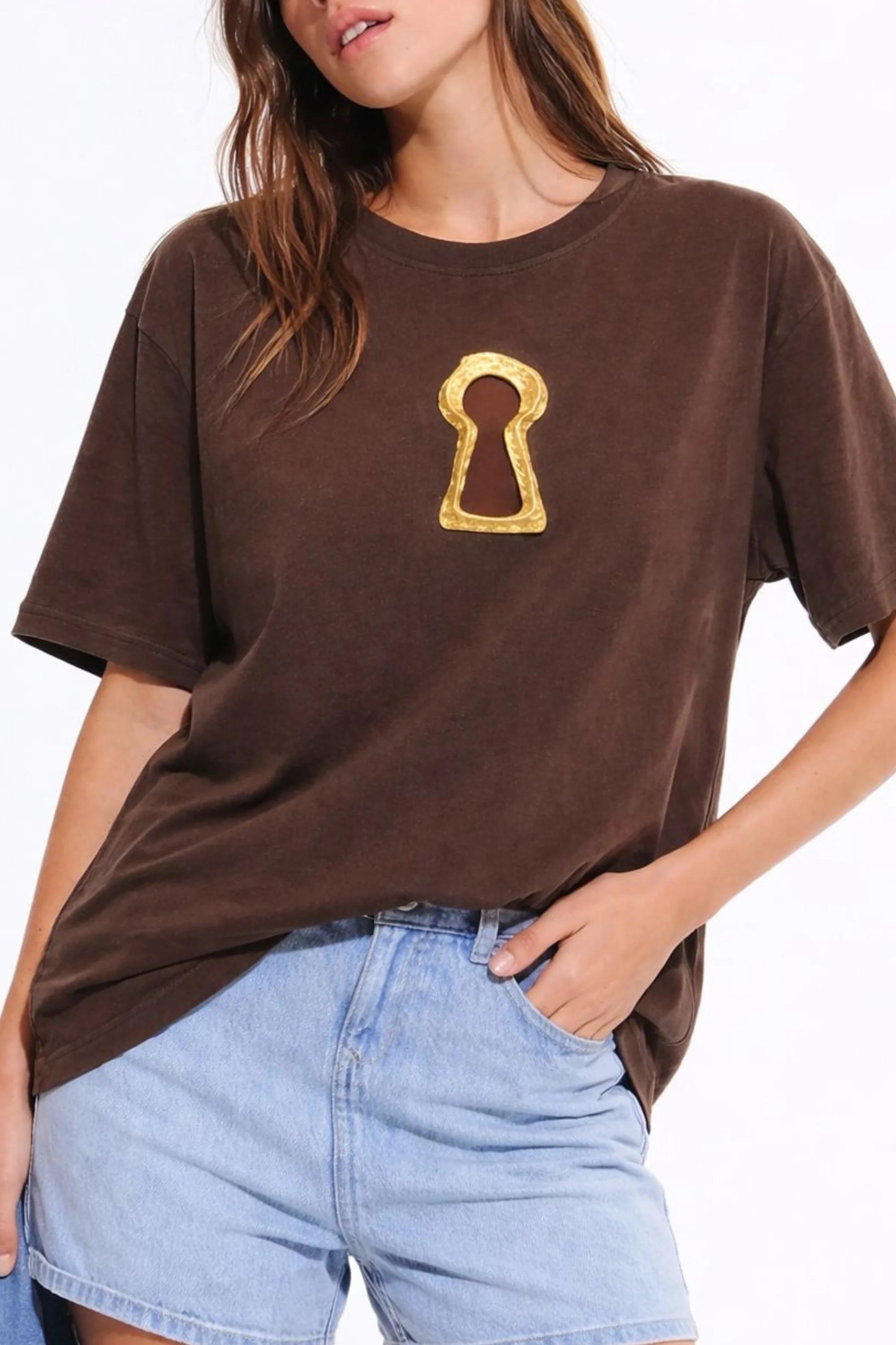 Gold Keyhole Accent T-Shirt