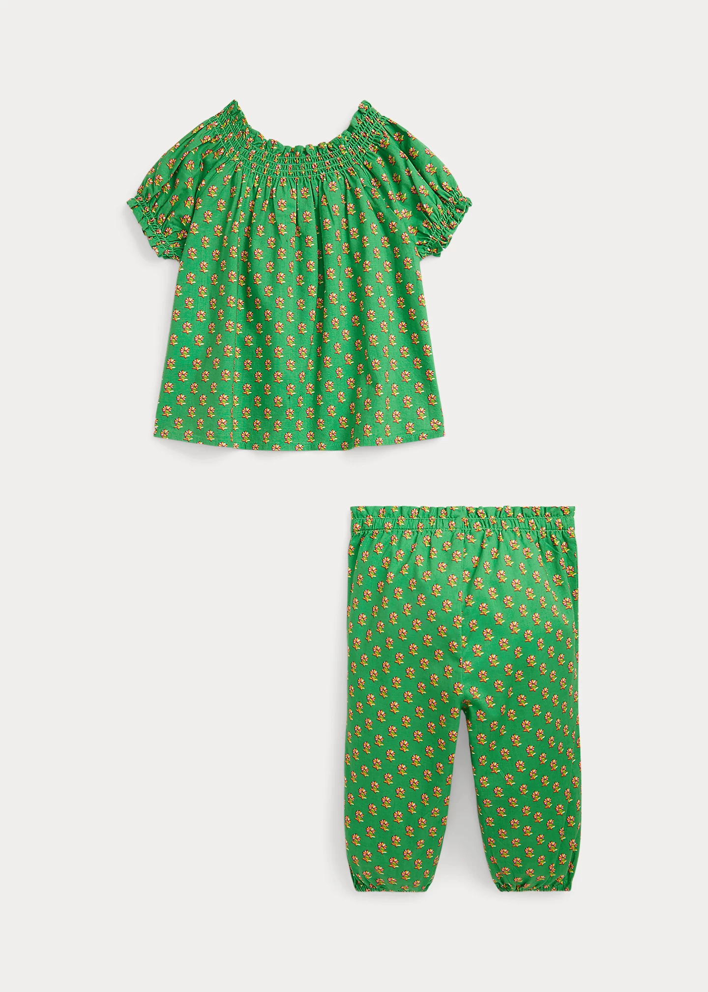Floral Smocked Cotton Top & Pant Set