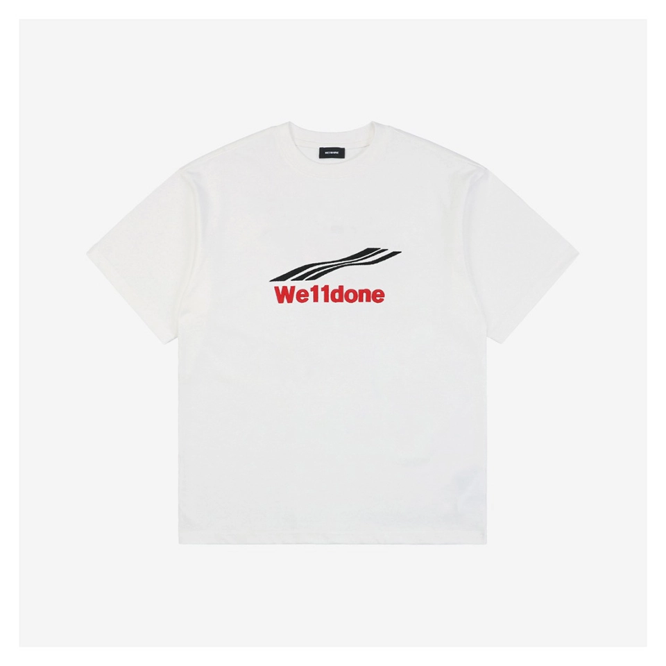 We11done Wave Letter Embroidery T-Shirt (Black/White)