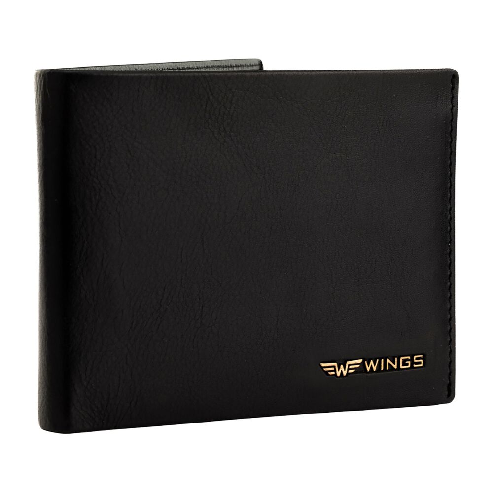 WINGS Portfel męski ze skóry bydlęcej Wings, 11 x 13 x 2 cm, RFID, czarny