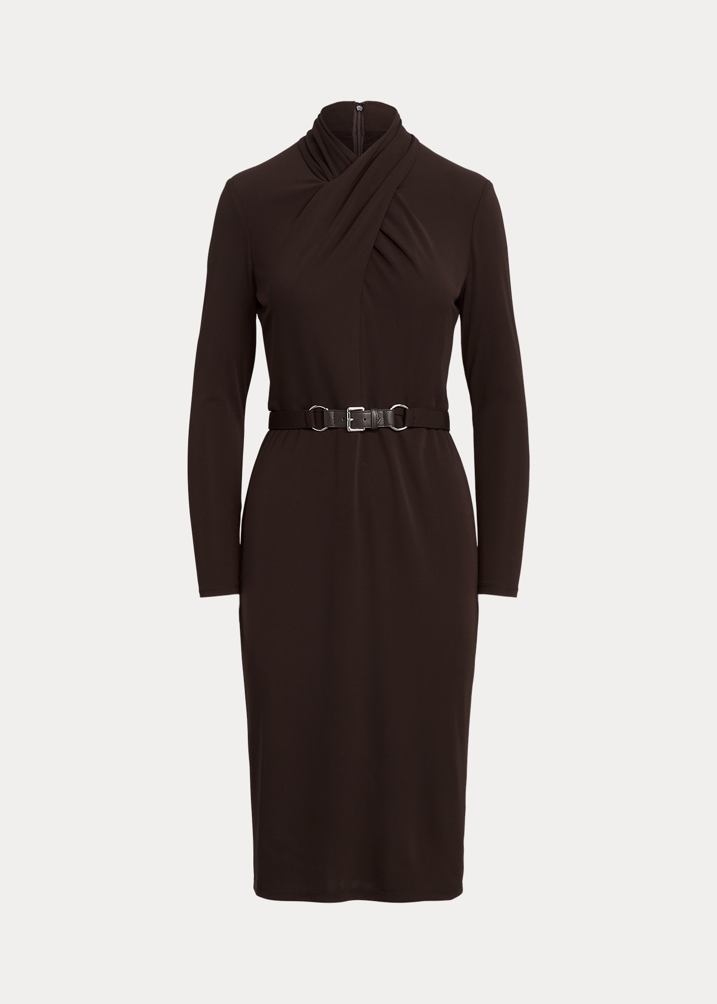 Belted Mockneck Jersey Dress