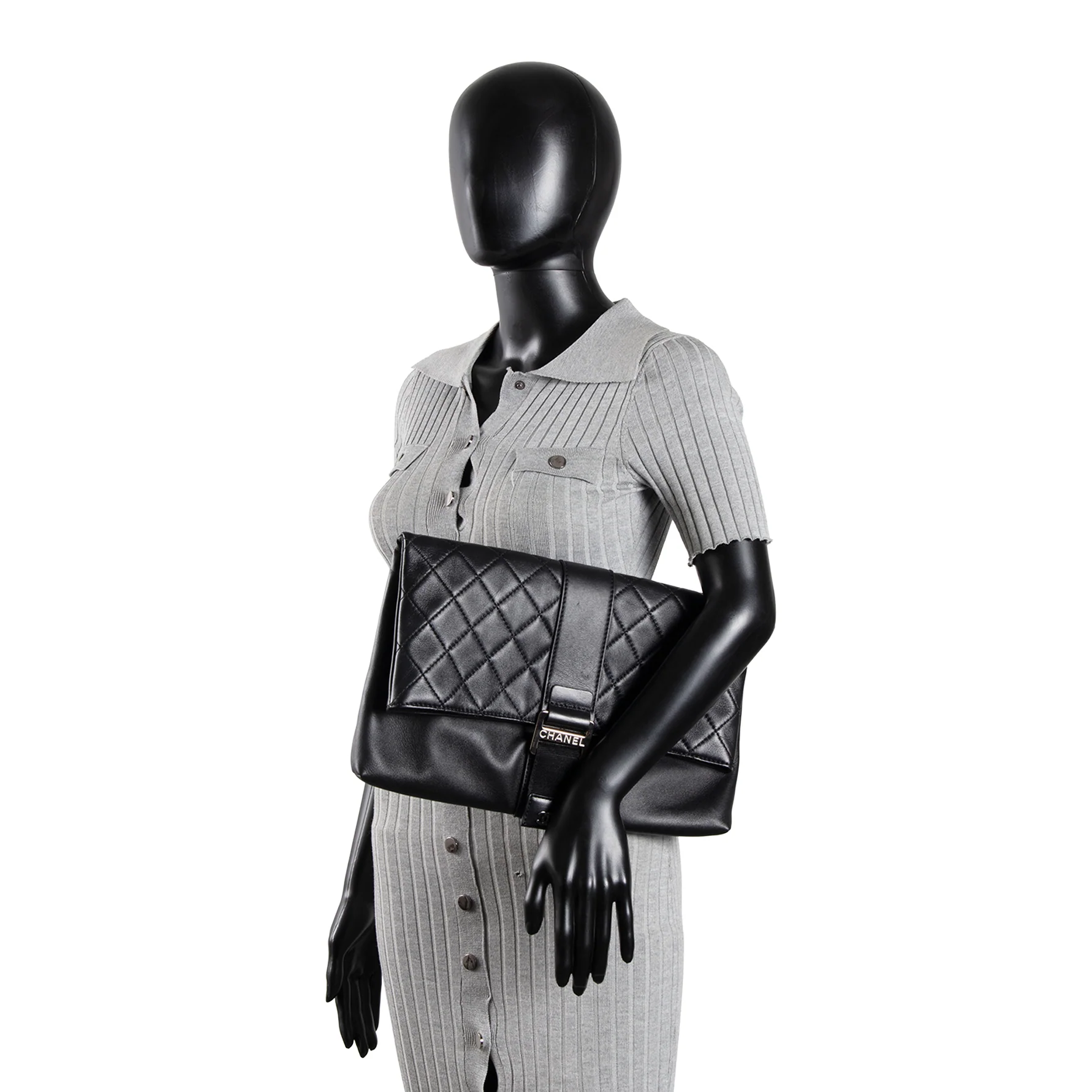 CHANEL Grip Clutch Black Calfskin