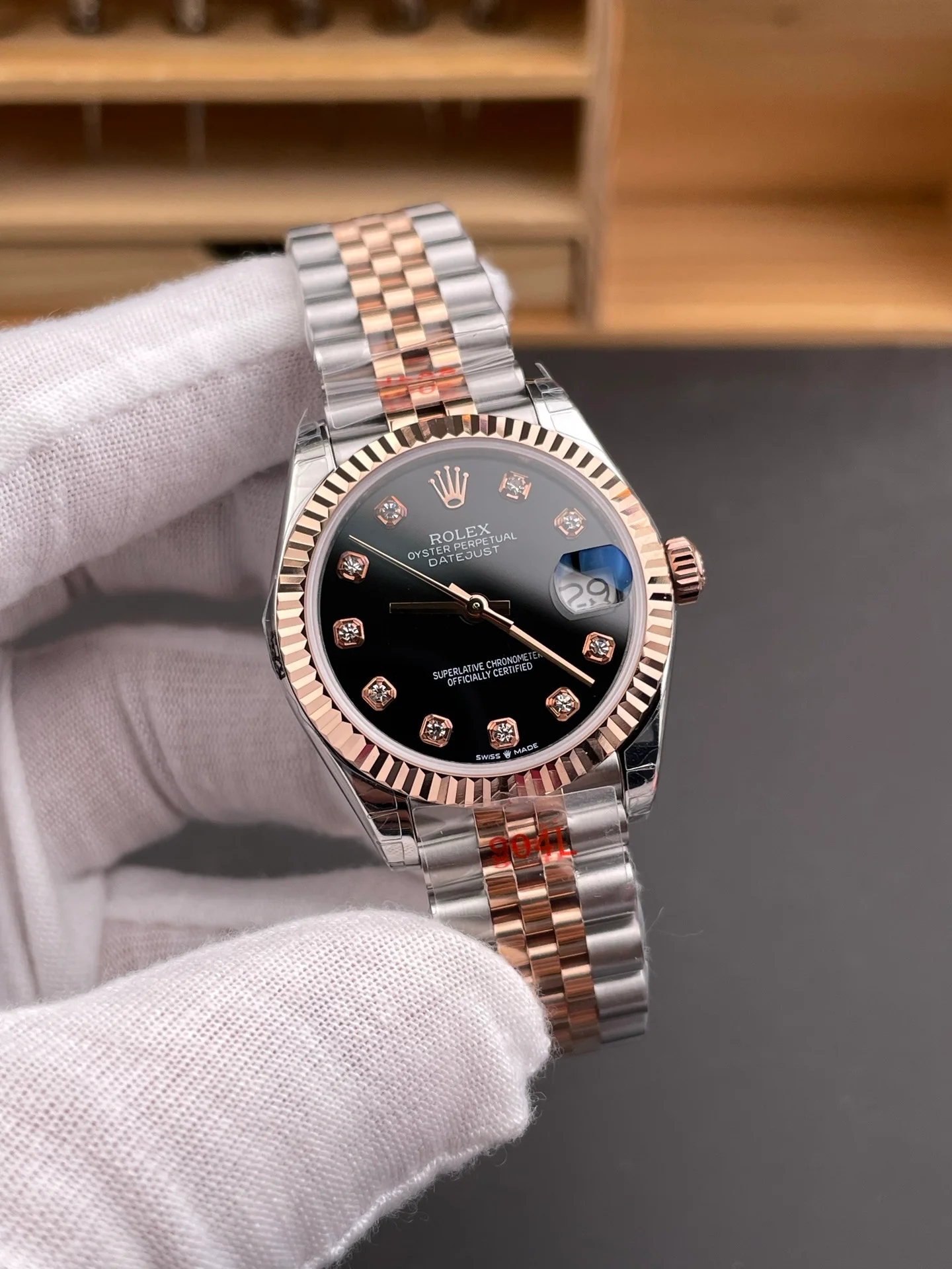 Two-Tone Rose Gold Black Dial Diamond Hour Markers Datejust Ladies（M278271-0004）