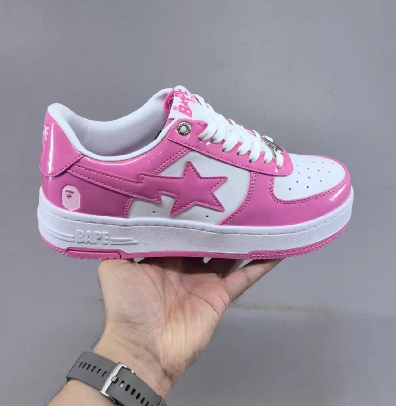 BAPE STA Low White Pink Patent Leather