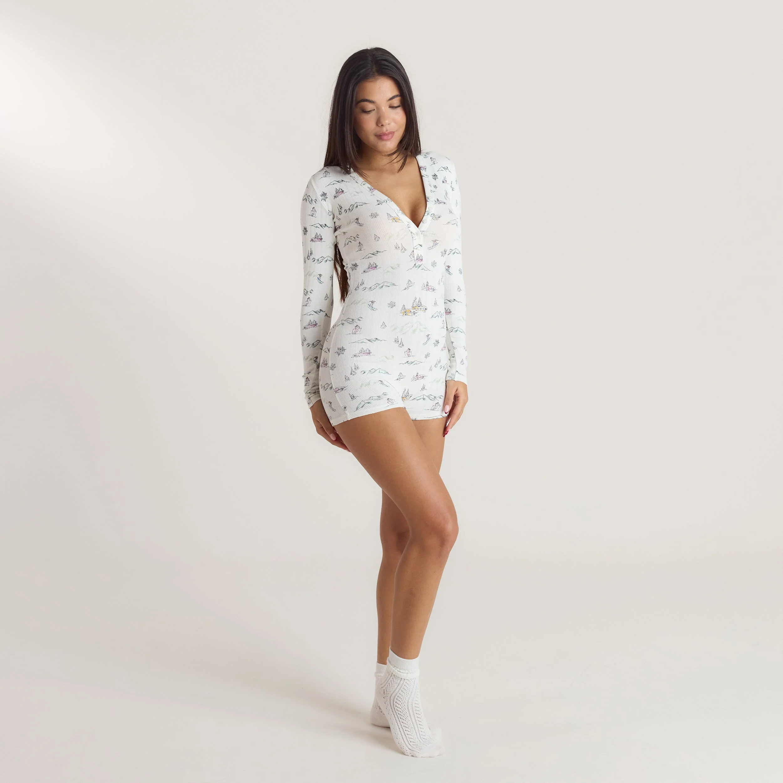 Alpine Dreams Pointelle Romper - Ski Print