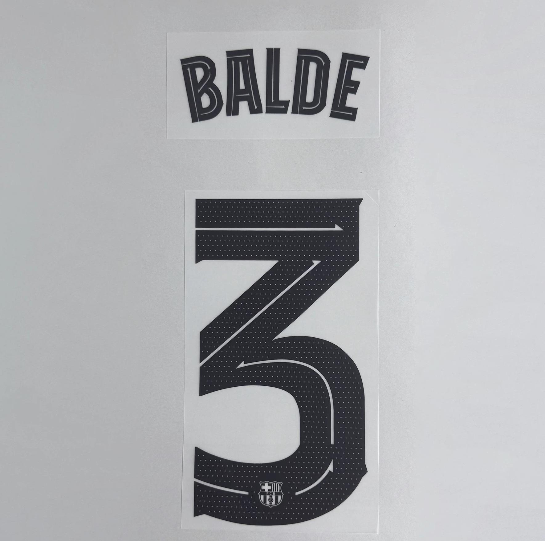 BALDE #3 FC Barcelona 2025-26 Away UCL Football Soccer Name & Number Set