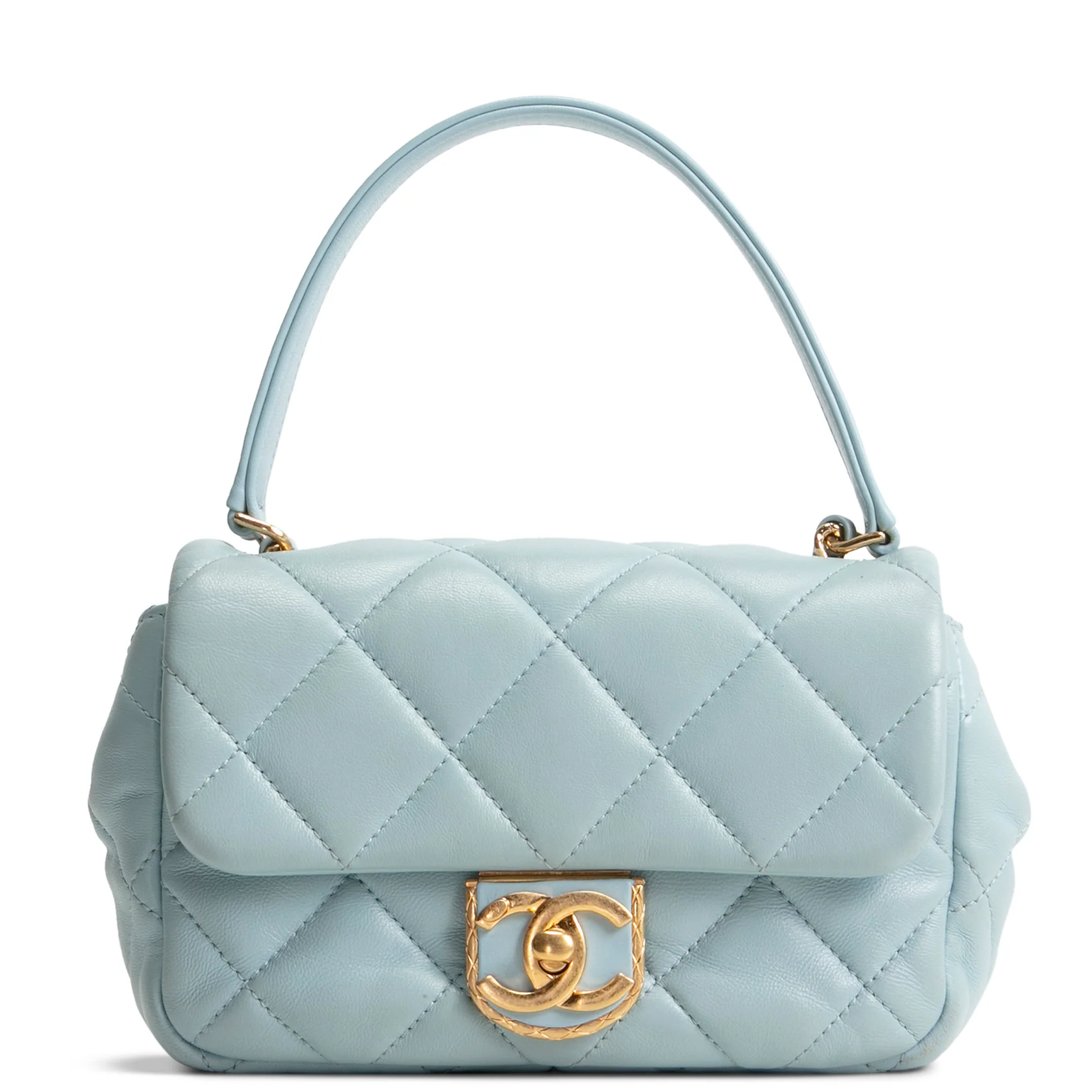 CHANEL Lambskin Quilted Rectangular Mini Flap - Light Blue