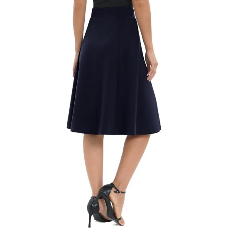 Women's A‑Line Elastic High Waist Flare Midi Skirt
