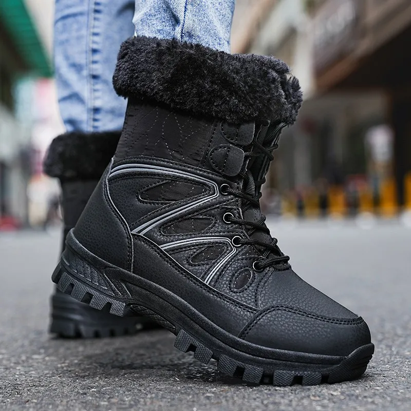 Winter Thicken Plush Ankle Boots Women 2023 New Warm PU Leather Snow Boots Woman Winter Lace-Up Cotton Shoes Female