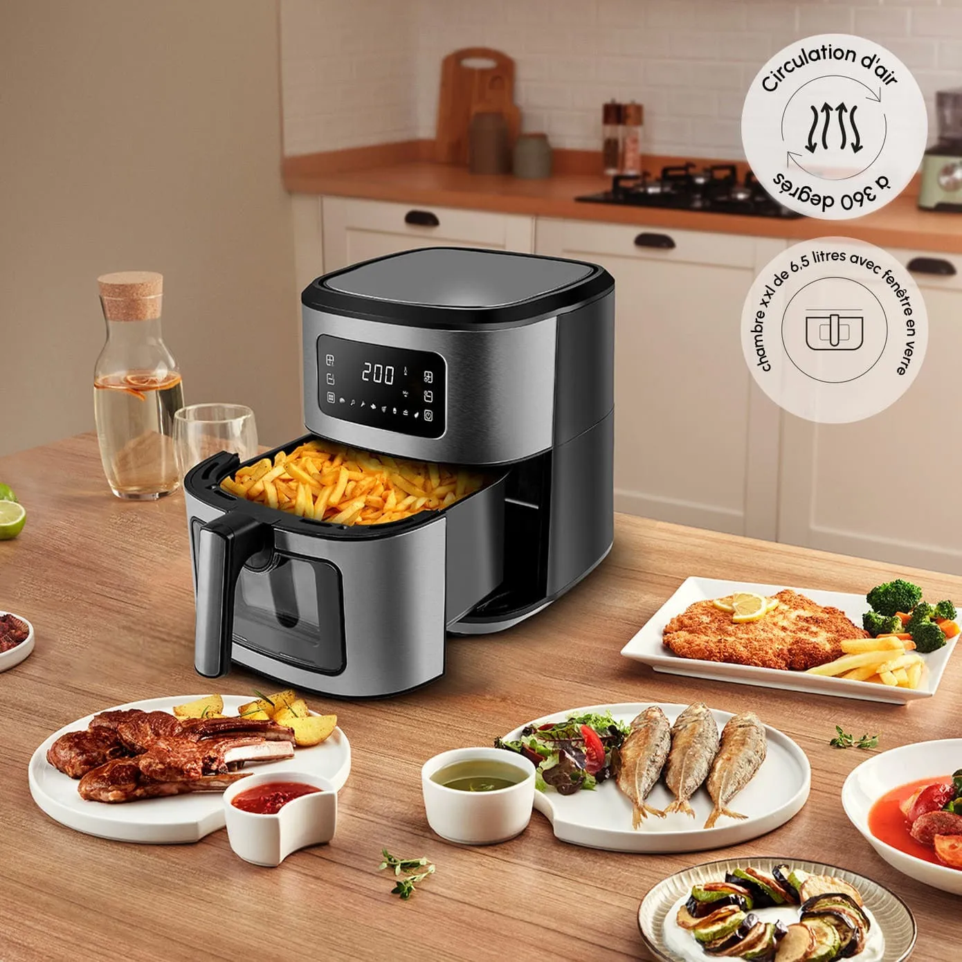 Airfryer Karaca Multifry Inox XXL avec fenêtre en verre numérique, 6,5 litres