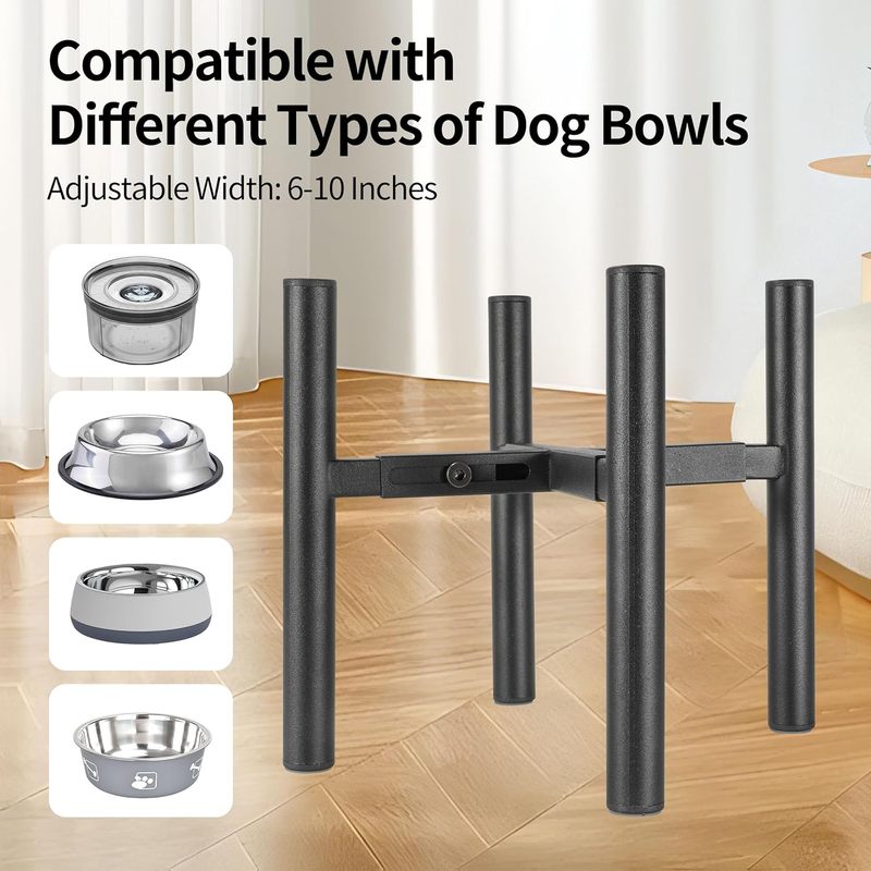 Lifted Dog Bowl Stand - Without Bowls, Single Raised Pet Food Table Adjustable Width 6-10