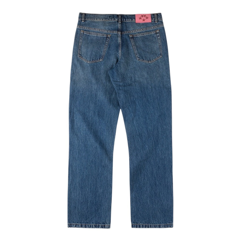 Sp5der Blue Washed Logo Embroidery Denim Jeans