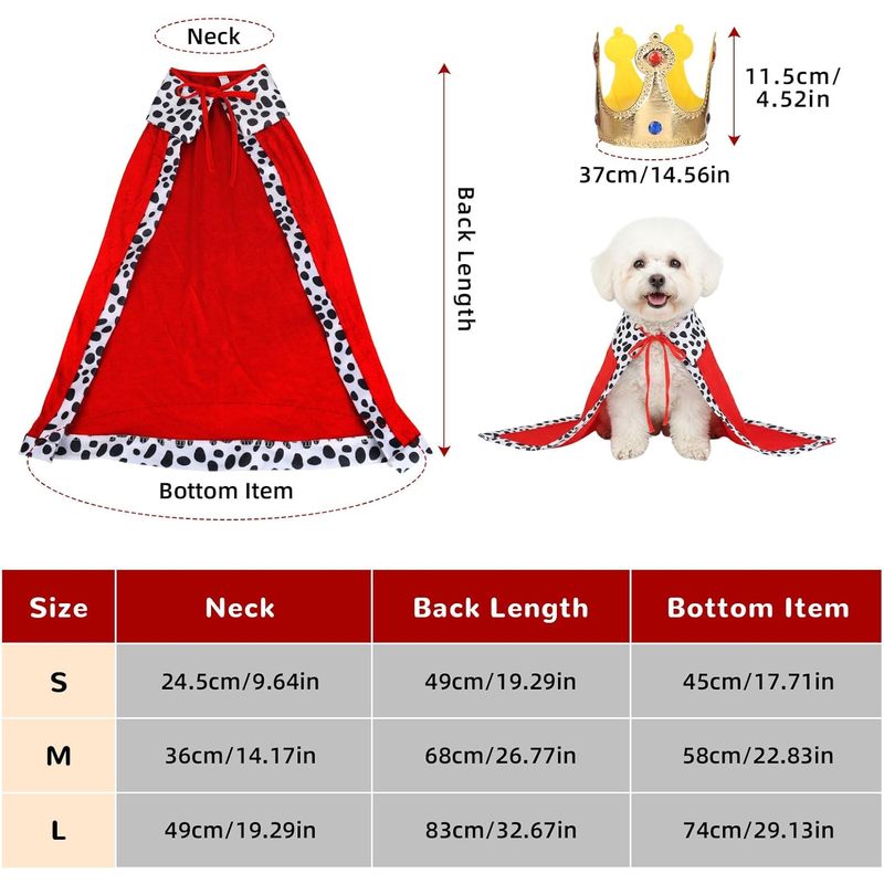Dog King Costume, Dog Halloween Costume, Funny Pet King Cloak and Crown Set, Pet Prince Costumes Cosplay for Halloween Christmas, Cape Prince Birthday Dress Outfit for Small Dogs Pets (Small)