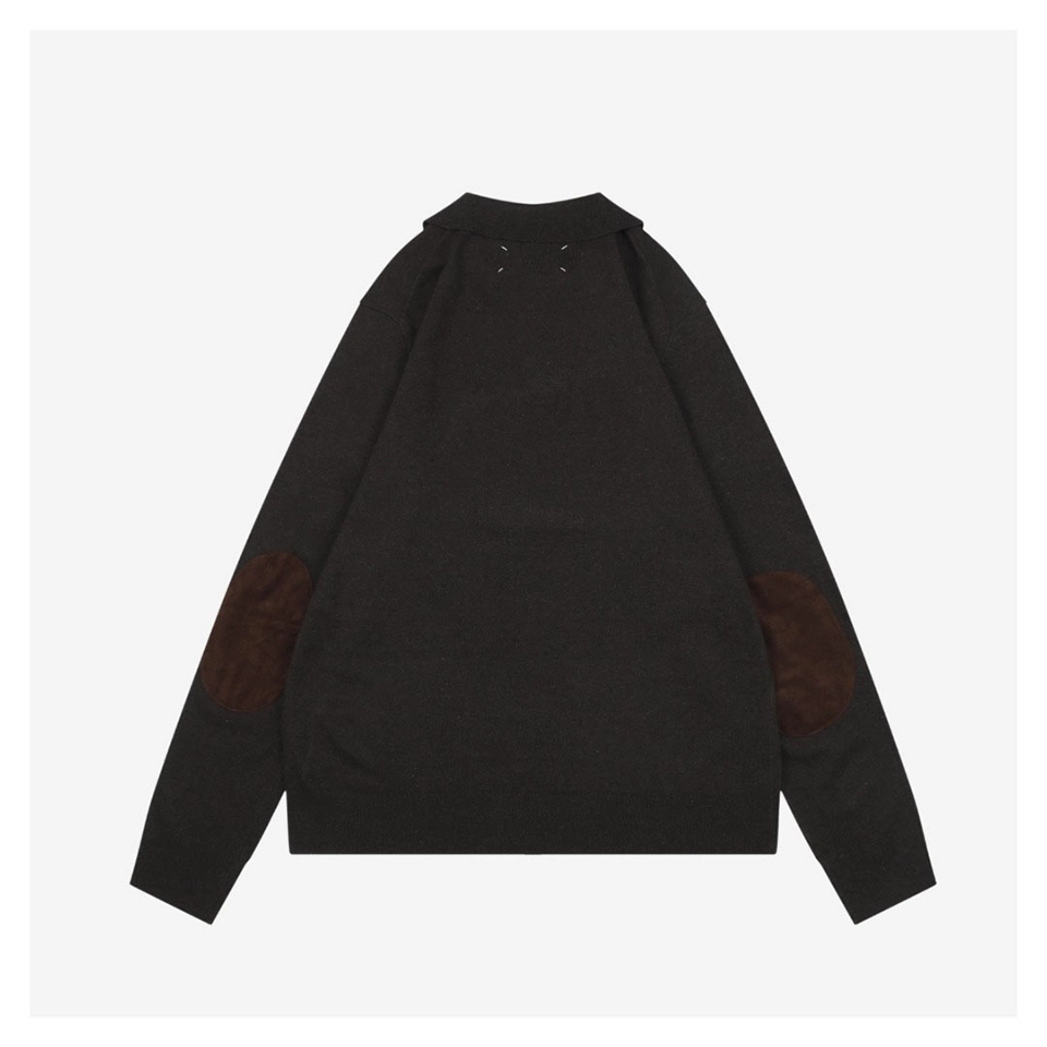 Maison Margiela Suede Patch Wool Polo Sweater