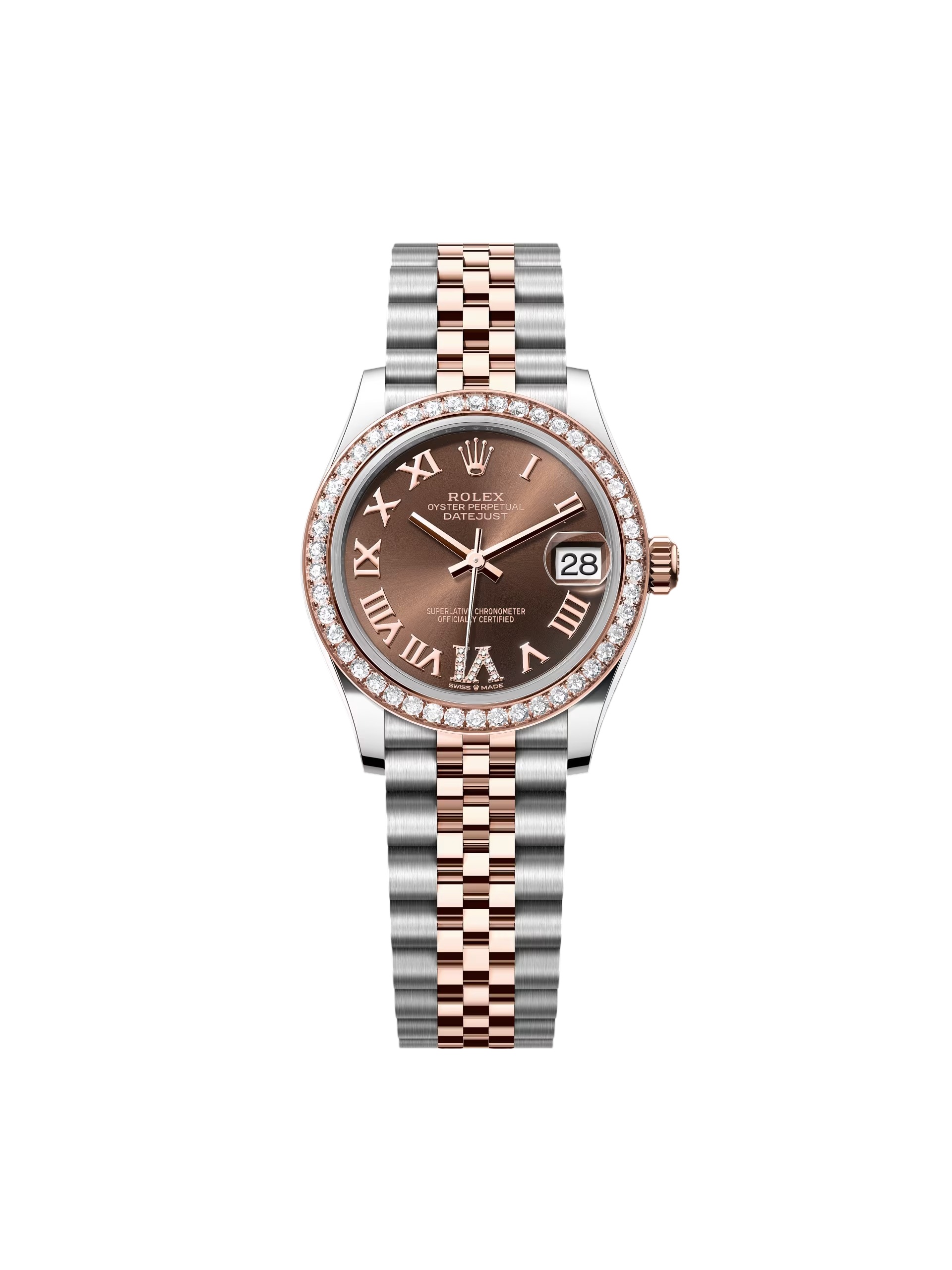 [2026 Mirror Grade]RLX Datejust m278381-0005/0006 Chocolate Roman Diamond 31mm Dial Diamond-Set Bezel and Oyster Bracelet Watch