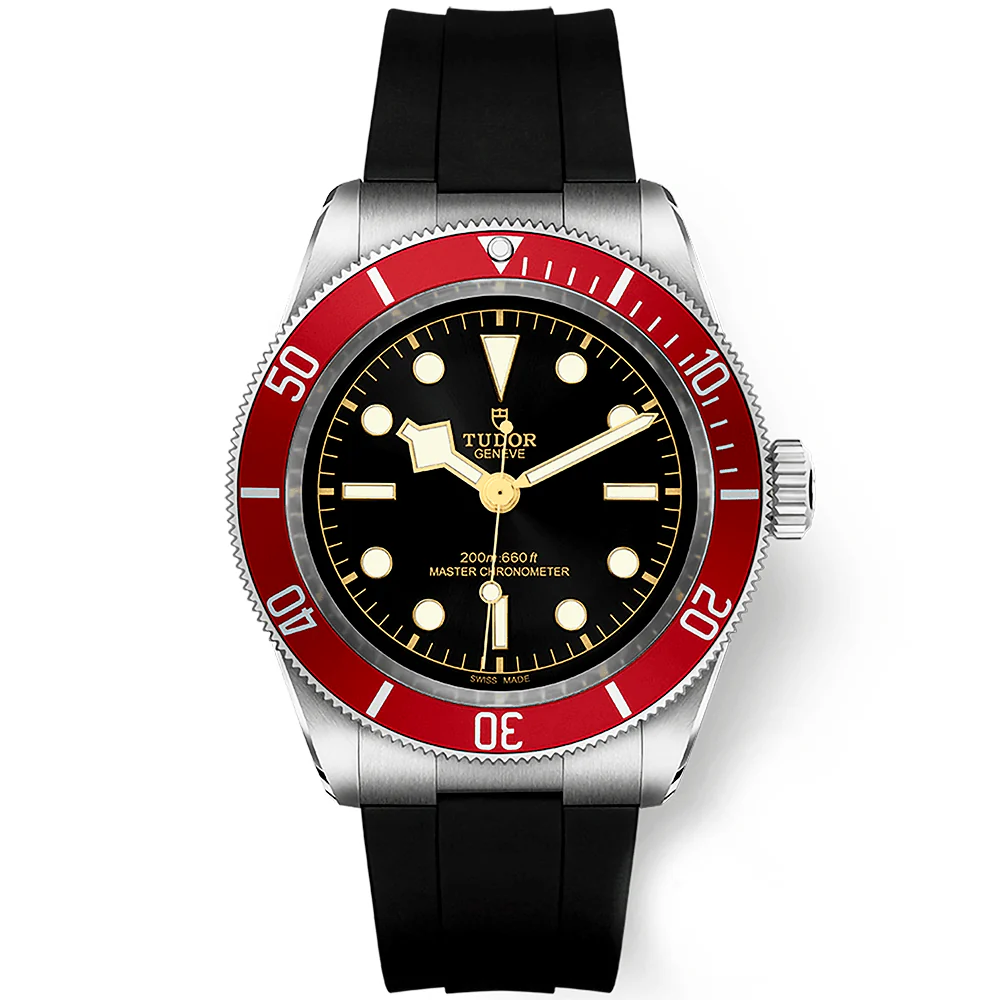 [2026 Mirror Grade]Black Bay 41mm Black Dial & Red Bezel Men's Rubber Strap Watch