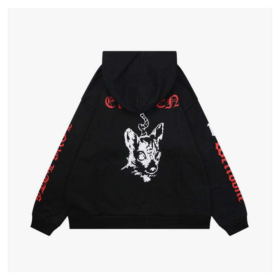 We11done Three-Eye Deer Graphic Zip-Up Hoodie