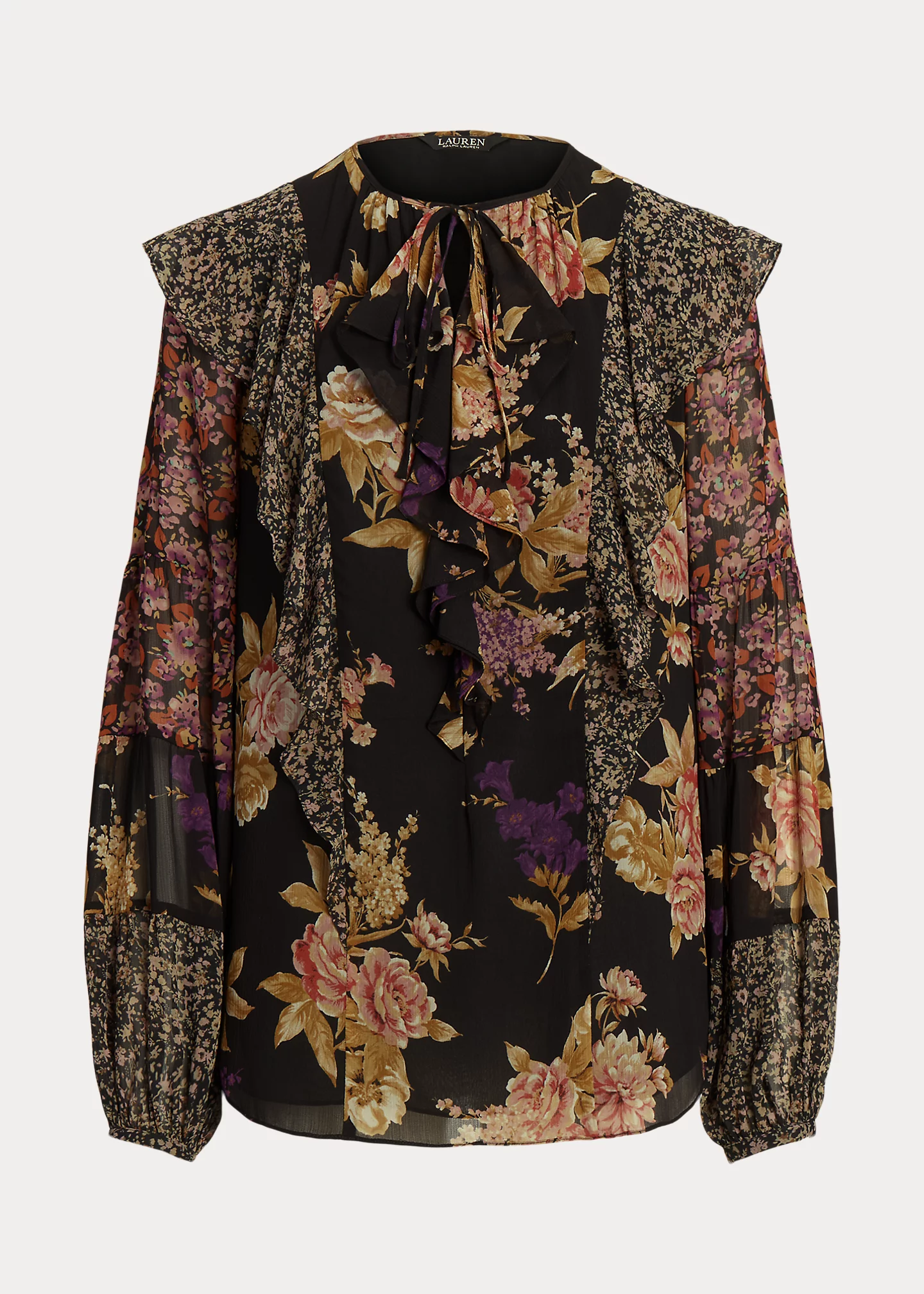 Floral Ruffle-Trim Georgette Blouse