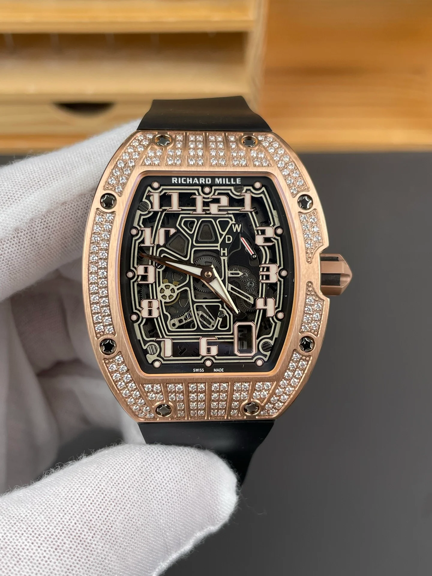 RM67-01 Full Diamond Rose Gold Case