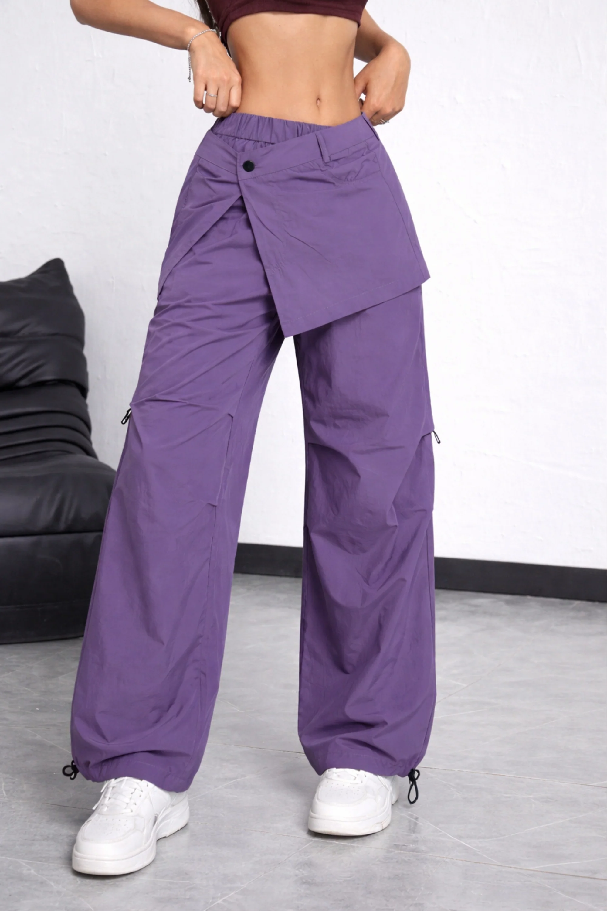 Violet Cargo Pants With Detachable Skirt
