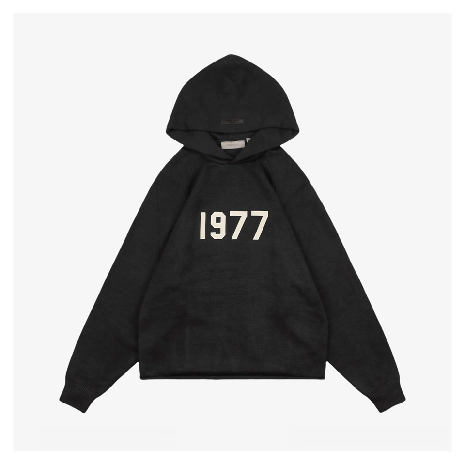 Fear Of God Essentials 1977 Flocked Hoodie Knit Sweater (Beige/Black)