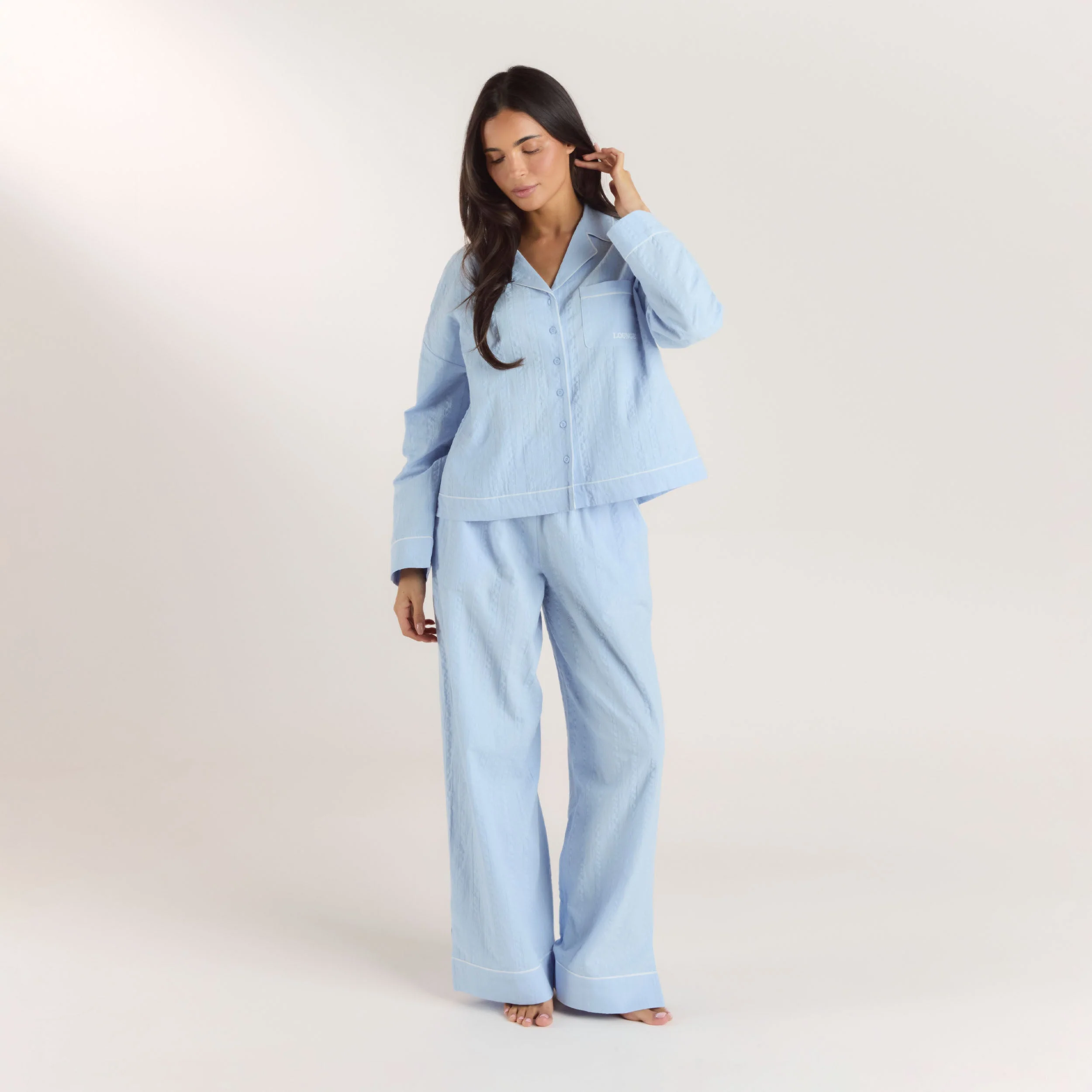 Textured Cotton Pajama Pants - Blue