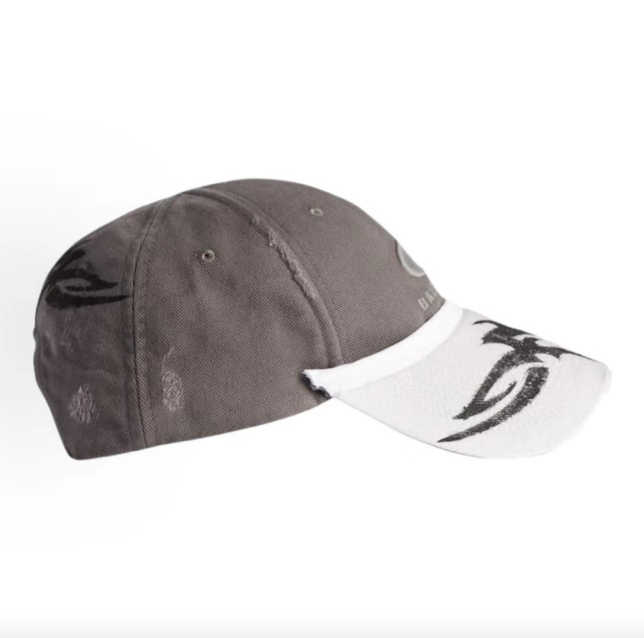 Balenciaga G Logo Tribal Print Grey Destroyed Baseball Cap