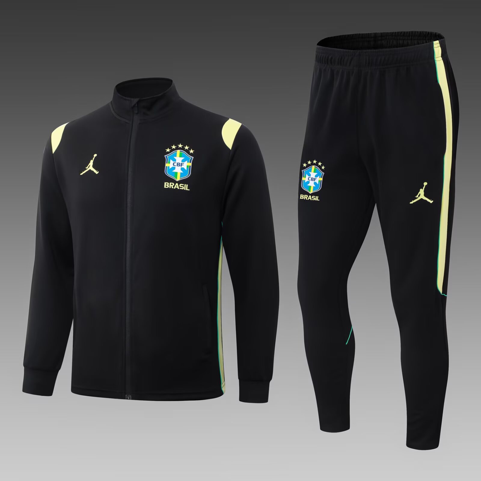 2026 Brazil Long Zipped Jacket Black Jersey Set