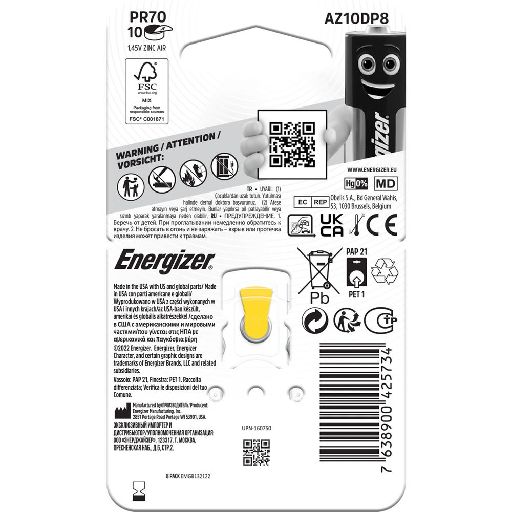ENERGIZER Baterie do aparatów słuchowych Energizer, 8 szt., rozmiar 10