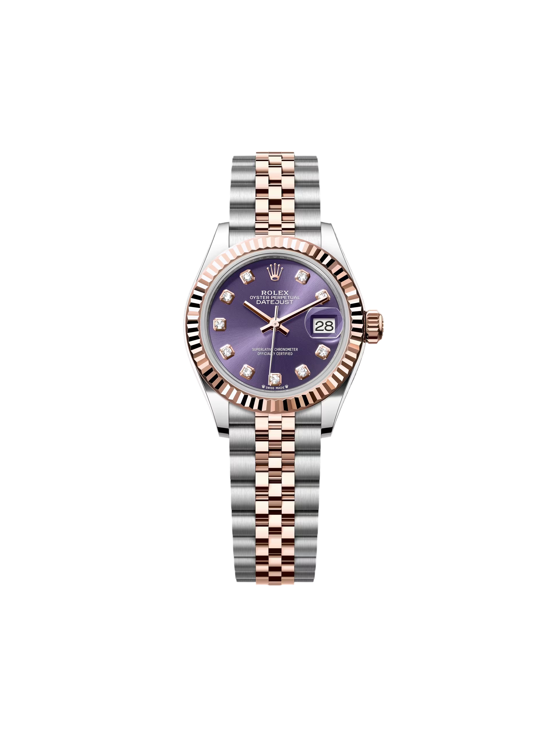 [2026 Mirror Grade]RLX Lady-Datejust 28mm 279171 Aubergine Diamond Oyster Stainless Steel and Rose Gold