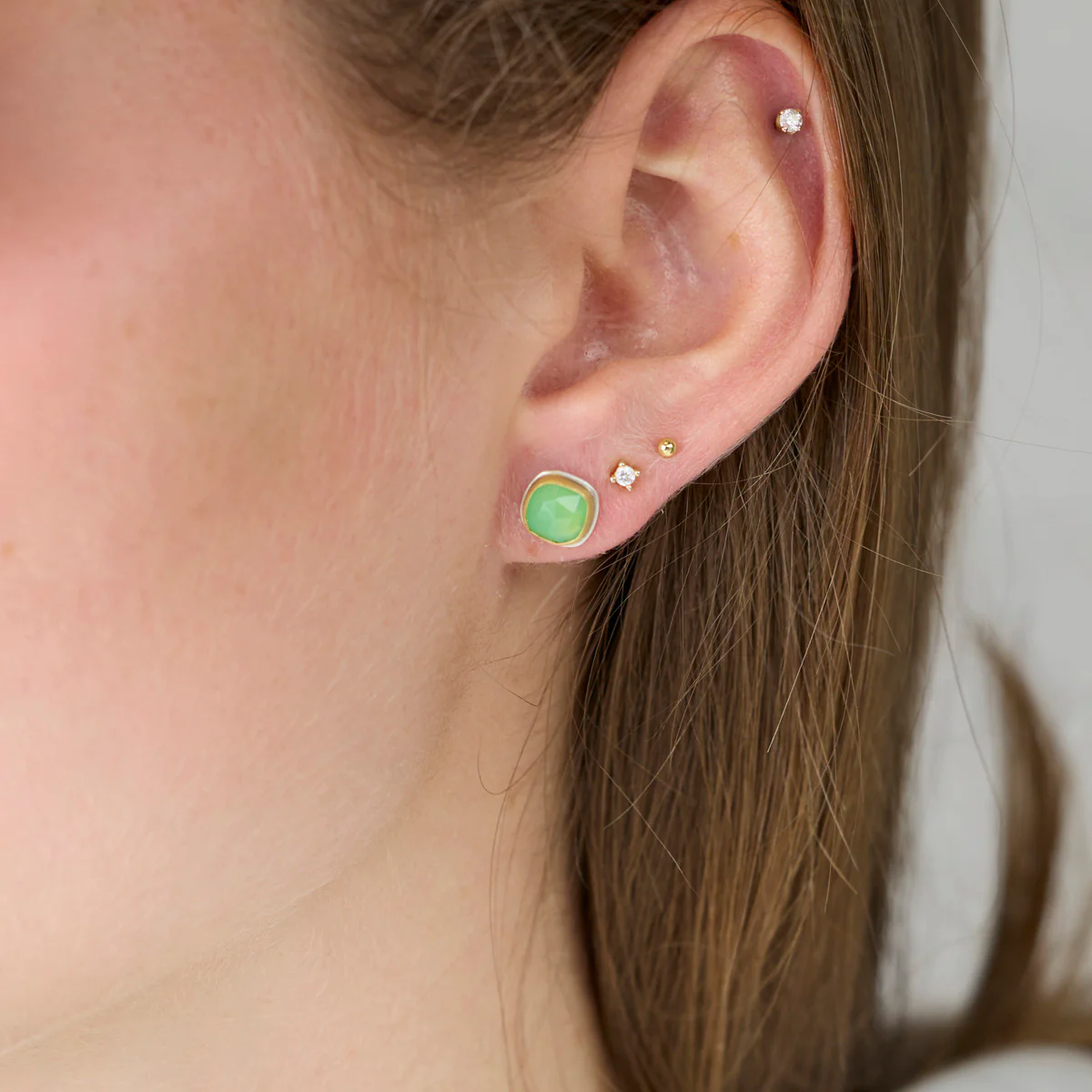 Square Chrysoprase Stud Earrings