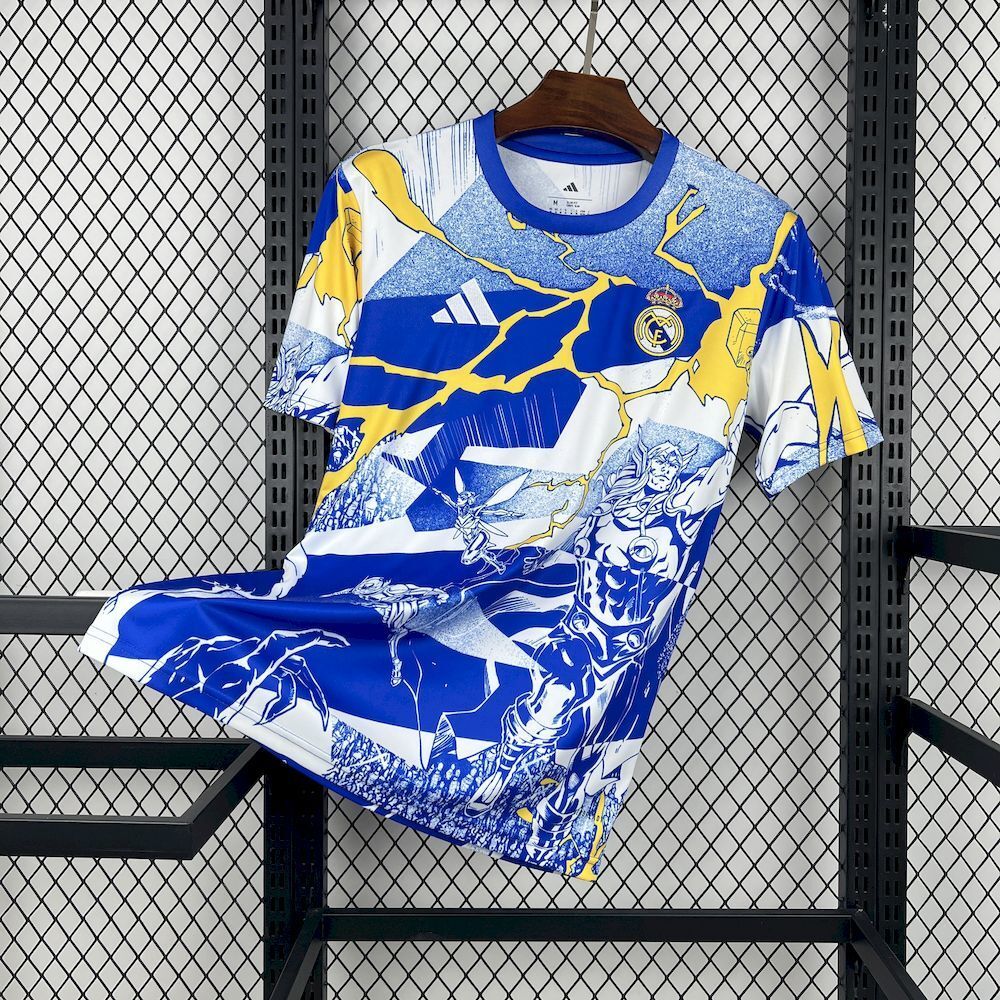 Real Madrid Soccer Jersey Pre-Match Marvel Custom Shirt 2025/26