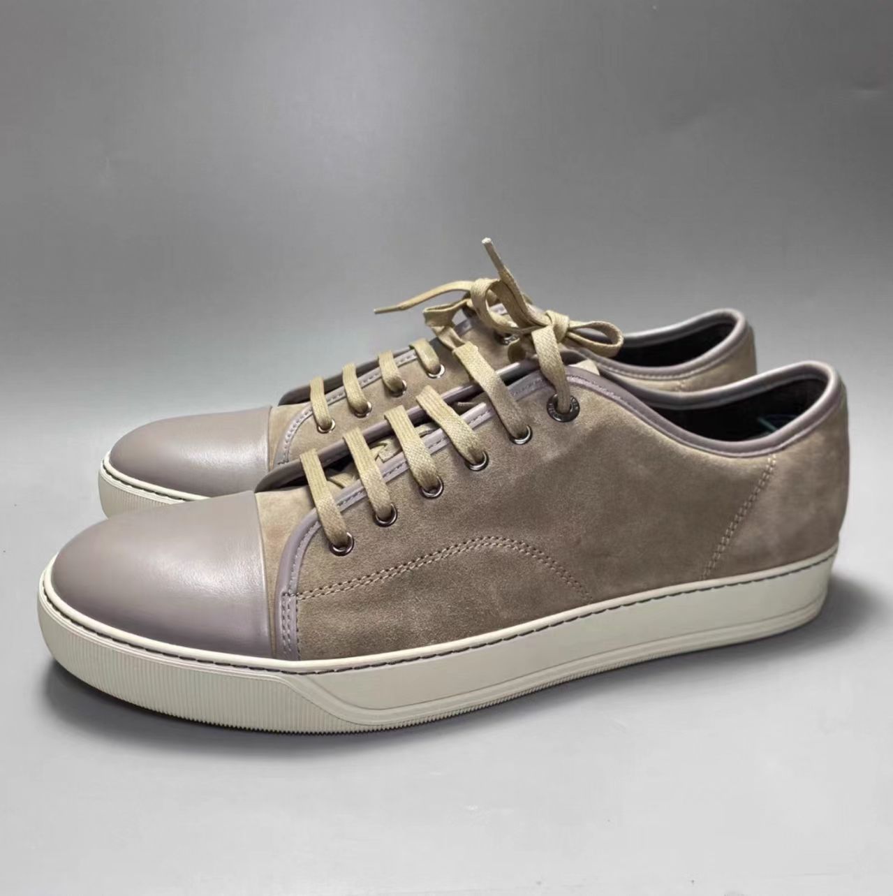Lanvin Cap-Toe Suede and Leather Low-Top Sneakers