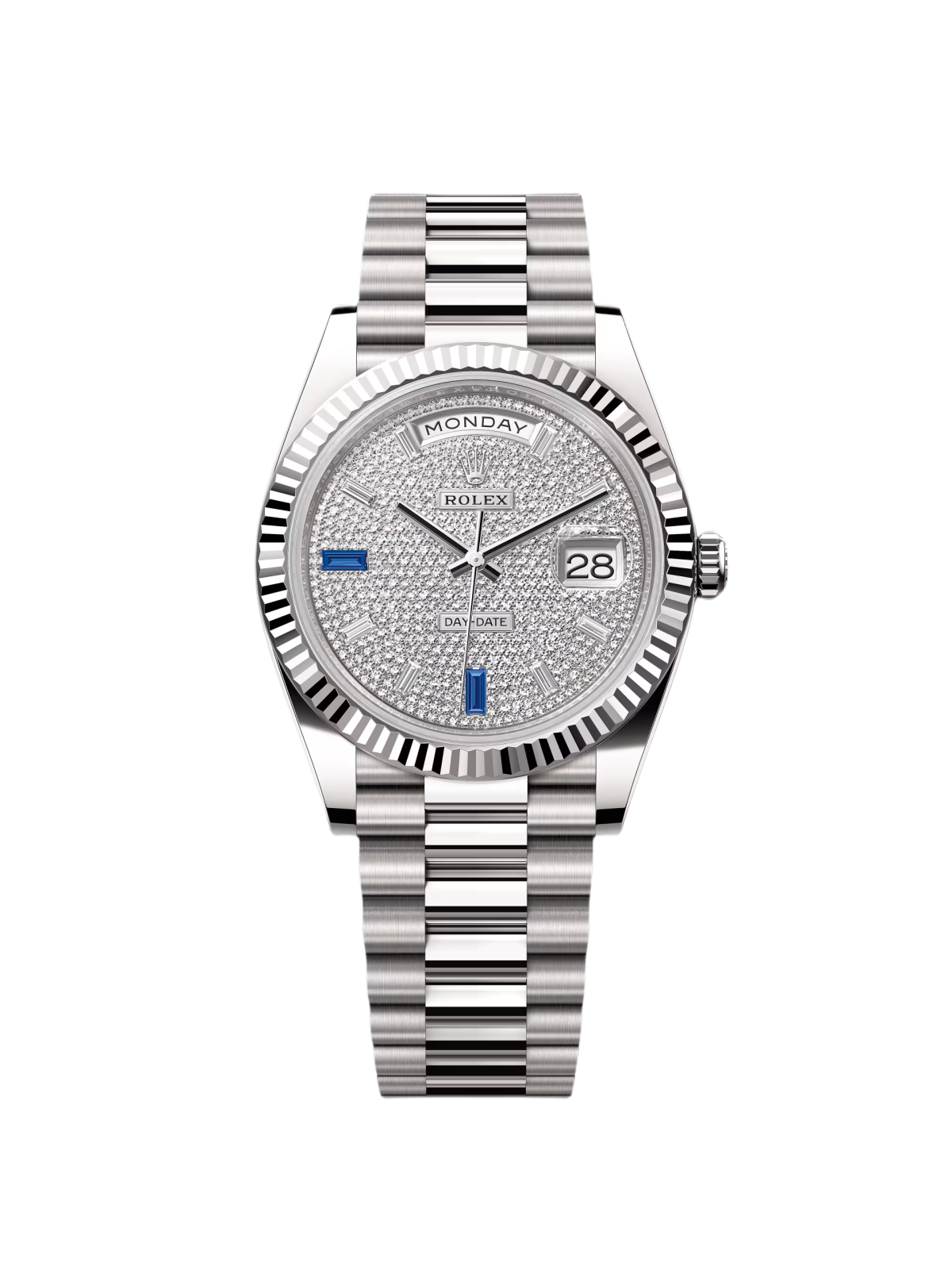 [2026 Mirror Grade]RLX  Day-Date President 40mm White Gold Pave Diamond Sapphire Dial - 228239