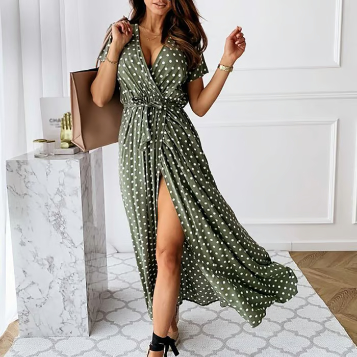 Women Summer V Neck Polka Dot Dress -Buy 2 get free shipping